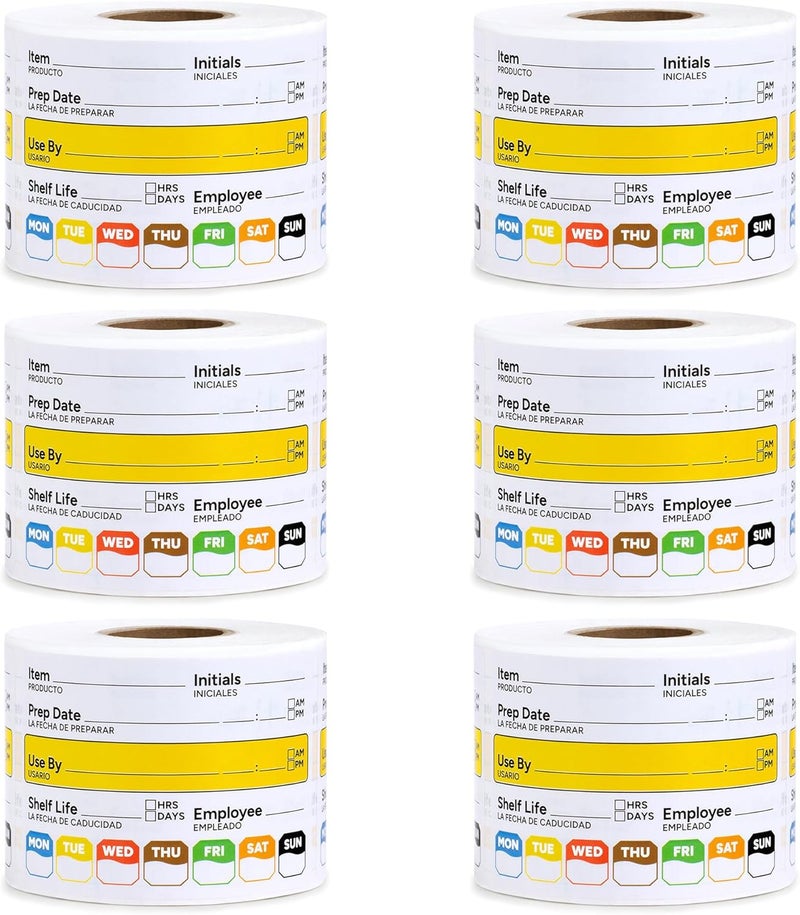 GUEER Restaurant Quality Shelf Life Food Rotation Labels Vinyl, 2” x 3” Self-Adhesive Removable Freezer Food Labels, Perfect for Reusable Containers, Easy to Remove, Food Safety Date Sticker (6 PCS) - Image 1